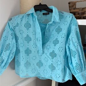 J. Crew Light Blue Eyelet Blouse